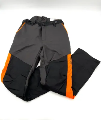 A pair of work pants laid flat against a white background.