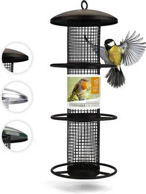 Productafbeelding van Famanu vogelbad, vogeldrinkbak - metaal, weerbestendig, met voerbak