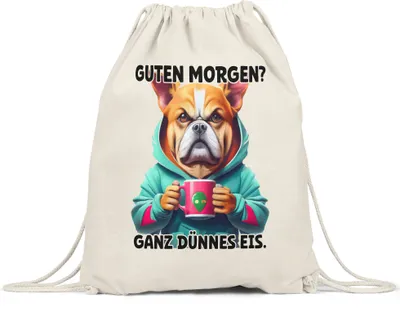 Produktbild von Guten morgen? Ganz dünnes Eis Hund Turnbeutel Langschläfer Morgenmuffel Witzig Kaffee
