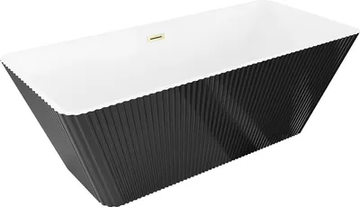 Zdjęcie produktu dla Mexen Tava wanna wolnostojąca ryflowana 170 x 75 cm, biała/czarna, przelew złoty szczotkowany - 52851707575-55