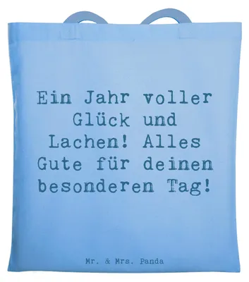 Produktbild von Mr. & Mrs. Panda Tote Bag Spruch 2014 Geburtstag - Sky Blue - Geschenk, Glückwünsche, Tasche, Happy Birthday, Jutebeutel, Geburtstagsgeschenk, Wunsch, Geburtstagskind