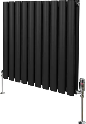 Produktbild von Oval Röhrenheizkörper & Chrom Thermostatventile – 600mm x 600mm - Schwarz
