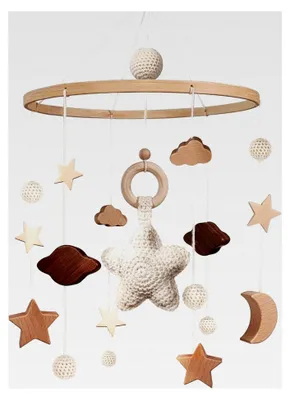 Produktbild von Mobile Babybettglocke mit Sternen aus Holz für das Kinderbett