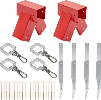 Immagine prodotto di Kit di costruzione TRIBECCO per la costruzione di un'altalena da gioco, un'altalena da giardino, un'altalena per bambini |  the European Union (90°, rosso)