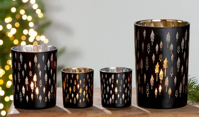 Produktbild von Gilde Windlicht "Bäumchen" Glas schwarz 40801