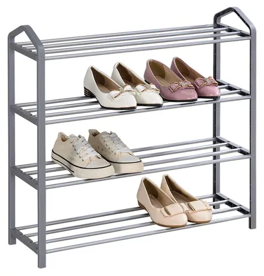 Produktbild von Schuhregal TRALEE grau - platzsparend mit 4 Ablagen für Flur oder Eingangsbereich – Schuhständer aus Metall modernes offenes Design, Schuhablage