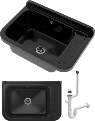 Produktbild von Granitan | Spüle POLO - 508 mm - Schwarz - Robustes Design - Ideal für Garage und Werkstatt