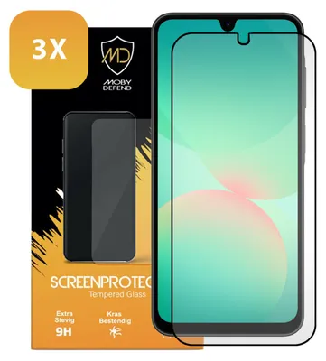 Productafbeelding van 3-Pack MobyDefend Screenprotectors - Geschikt voor  Samsung Galaxy A26  -  Screensavers Met Zwarte Randen - Gehard Glas