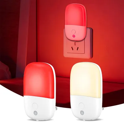 Produktbild von 2er Set 670nm Rotlicht Schlaflampe, 2 Lichtmodi, Dämmerungssensor, dimmbare 0,5W LED Nachtlichter für Kinder, Erwachsene, Schlafzimmer & Bad