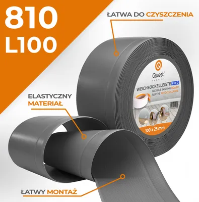 Zdjęcie produktu dla QUEST Listwa przypodłogowa PCV 100x25mm, 10m, elastyczna, miękka listwa podłogowa, cokołowa, ciemnoszary