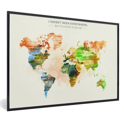 Produktbild von MuchoWow® Gerahmtes Poster Weltkarte - Farbe - Farben 90x60 cm - Poster mit Schwarzem Bilderrahmen Wandposter Rahmen Foto Bilder - Fotorahmen - Foto-Plakat