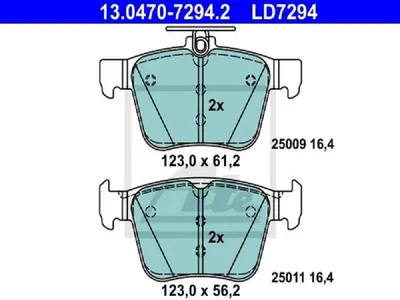 Produktbild von ATE 13.0470-7294.2 Bremsbeläge Satz Hinten für VW Golf VII Schrägheck (5G1, BQ1, BE1, BE2) Passat Variant (3G5, CB5) Golf VII Variant (BA5, BV5)