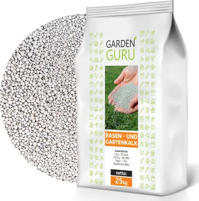 Produktbild von Rasenkalk Gartenkalk 25 kg Kalk Düngekalk Granulat Rasendünger GardenGuru Kalkgranulat Dünger Rasendünger Entfernt Moos 25kg