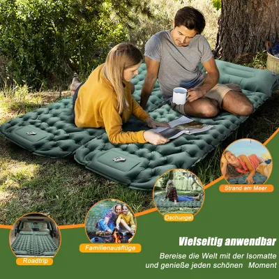 Produktbild von Camping Isomatte, selbstaufblasbare Camping Luftmatratze 196*65*10cm, mit Fußpumpe integriertem Kopfkissen kleines Packmaß für Outdoor und Wandern