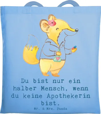 Produktbild von Mr. & Mrs. Panda Einkaufstüte Apothekerin Herz - Sky Blue - Geschenk, Pharmazie, Stoffbeutel, Staatamen, Shopping Tasche, Spruch, Approbation, Tragetasche, Lustig
