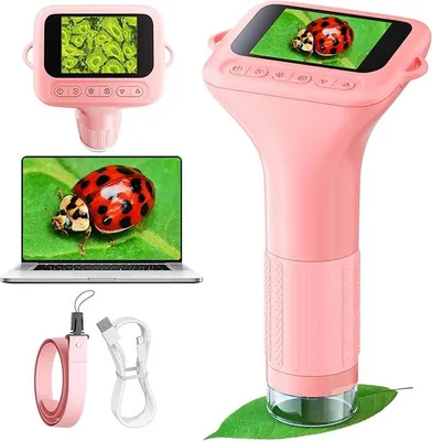 Produktbild von Kindermikroskop, 2-Zoll-IPS-Bildschirm, 1000-faches digitales Handmikroskop, tragbare HD-Taschen-Mini-USB-Mikroskopkamera, mit digitalem HD-Bildschirm