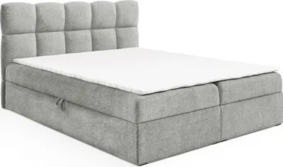 Produktbild von MEBLINI Boxspringbett mit Bettkasten - Gepolstert Doppelbett mit Matratze und Topper - Polsterbett mit Stauraum - Bett mit Kopfteil - Stauraumbett - NIKOLAS - 180x200 - H3/Grau Boucle