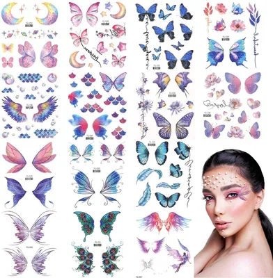 14 Stück Temporäres Schmetterlings-Tattoo mit Glitzer, wasserfest