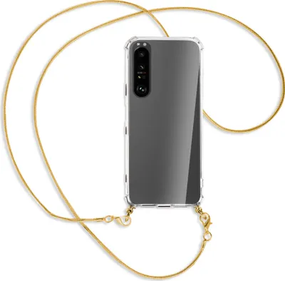 Produktbild von Handykette Backcover-Schutzhülle mit Band (Metall goldfarben) für Sony Xperia 1 II - goldfarbene Kette Snake