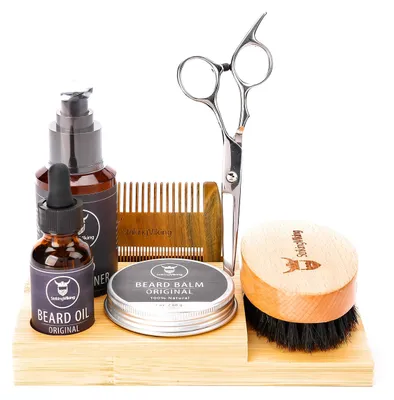 Produktbild von Striking Viking Kosmetik Organizer aus Bambus für die Bartpflege: Bartöl, Bartbalsam, Bartbutter, Kämme und Bürsten, 18,5 x 11,5 x 2,5 cm