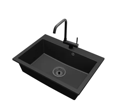 Produktbild von Granitspüle Küchenspüle Einbauspüle 1 Becken Elite 70 mit Armatur und Siphon Schwarz