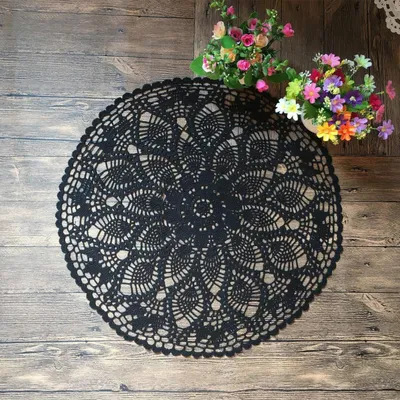 Produktbild von Häkeldeckchen rund 60 cm Baumwolle Schwarz Tischdecke Tischset