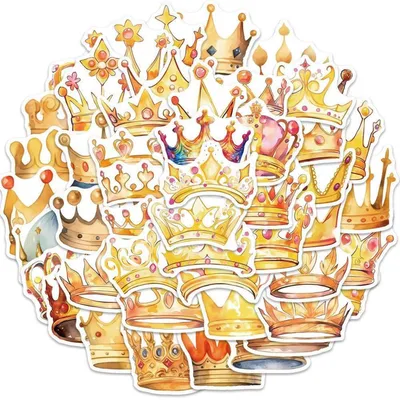 Image de Lot de 50 autocollants, motif couronne, design mignon, imperméables, en vinyle PVC, pour voiture, ordinateur portable, skateboard, vélo, scooter, moto, ordinateur, adultes et enfants