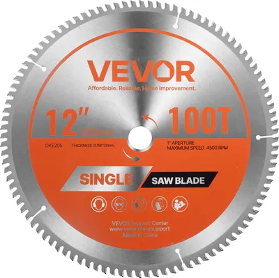 Produktbild von VEVOR Kreissägeblatt, 305 mm Durchmesser, 100 scharfe Zähne aus Legierung, 25,4 mm Aufnahme, feines Finish, Aluminium-Schneidblatt für Kreissäge, mit geräuschreduzierenden Wärmeabzügen, zum Schneiden von Stahl und Metall