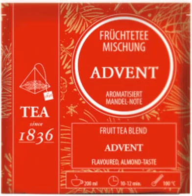 Produktbild von Früchteteemischung Advent Mandel-Note aromatisiert 50 Pyramidenbeutel im Sachet à 4 g