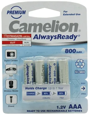 Image de Micro-Akku CAMELION ''AlwaysReady'', NiMH, 800 mAh, Typ AAA, 4er-Blister
