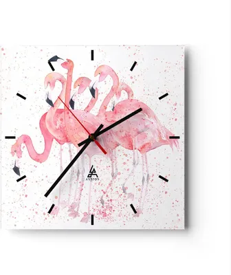 Produktbild von Wanduhr - Quadrat - Glasuhr - Flamingo Vogel Wasser - 30x30cm - Schleichendes Uhrwerk - Lautlos - zum Aufhängen bereit - Dekoration Modern - Wanddekoration aus Glas - C3AC30x30-3899