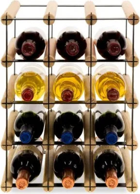 Produktbild von Modulares Weinregal VINOTECA MOD METAL | HxBxT 42,5x32,5x24,5cm | 3x4 Flaschen | Massives Kiefernholz | Natur