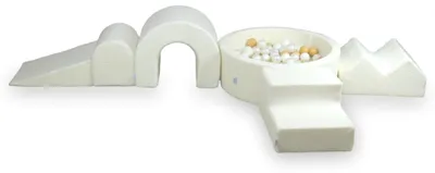 Immagine prodotto di Parco giochi in schiuma con vasca rotonda 90x30 Boucle bianco + 5 elementi + 200 palline: bianco, madreperla, beige
