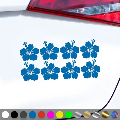 Produktbild von PantherPixel Hibiskusblüten Aufkleber Set Hibiskuspflanze Sticker Auto Geschenkidee Farbe Blau