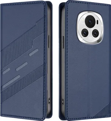 Produktbild von Hülle für Honor Magic 6, Kunstleder Brieftaschen Handyhülle mit Kartenfach und Standfunktion Blau