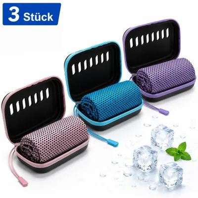 Produktbild von 3 Stück Kühlhandtuch Cooling Towel,30 × 100 cm,Mikrofaser Sporthandtuch,sofort kühlend & schnelltrocknend,mit EVA Aufbewahrungsbox für Fitness,Outdoor