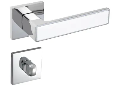 Produktbild von Gavroche Türgriffe Set WC/Bad Türklinken für Innentüren in Silber Chrom und Weiß Drückergarnitur für Zimmertür mit eckiger Rosettengarnitur aus Zink