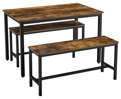 Immagine prodotto di Set tavolo da pranzo con 2 panche – Stile industriale – Marrone/nero vintage – 110 x 70 x 75 cm