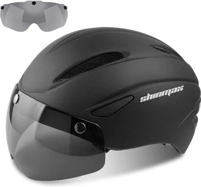 Zdjęcie produktu dla Kask rowerowy - z odpinanymi okularami ochronnymi - daszek dla kobiet - kask na rower górski i szosowy - regulowana ochrona, jazda na deskorolce, nartach i snowboardzie