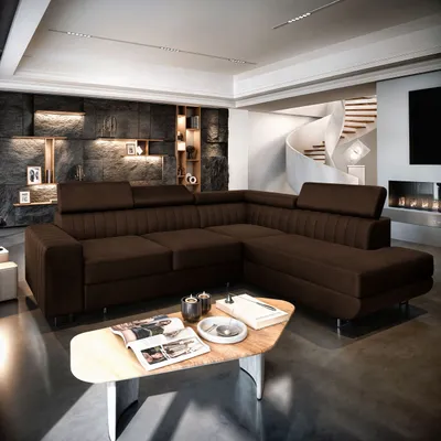 A modern living room featuring a large sectional sofa.
