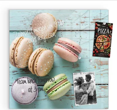 Produktbild von Magnettafel 50x50cm Pinnwand Whiteboard beschreibbar - Macarons auf Holz