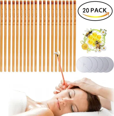 Produktbild von 20 Stück Ohrenkerzen zur Reinigung , Ohrkerzen Ohrenschmalz Entferner Kit mit Natürliches Bienenwachs, Ohr Wachs Kerzen mit 5 Stück Schutzscheiben