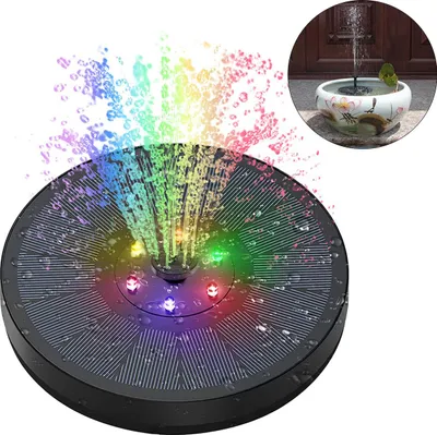 Produktbild von 3W Solar Brunnenpumpe mit 900mAh Akku & LED, Schwimmender Solar Springbrunnen für Vogelbad, Teich, Garten & Außenbereich