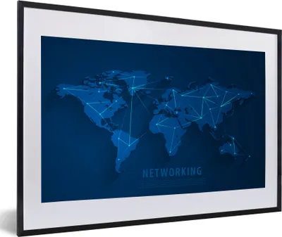 Produktbild von MuchoWow® MuchoWow® Gerahmtes Poster Weltkarte - Einfach - Blau 60x40 cm - Poster mit zchwarzem Bilderrahmen - Schlafzimmer - Plakat in Rahmen - Drucken