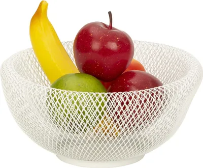 Produktbild von Moderner Obstkorb aus Metall, Weiß Obstschale doppelwandig, Obstaufbewahrungskorb, Multifunktionaler Obstkorb 25x13 cm