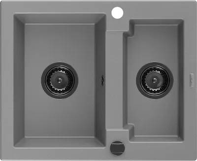 Produktbild von Mexen Carlos 1,5-Becken-Granitspüle 582 x 475 mm, Grau, Siphon Schwarz - 6518581500-71-B