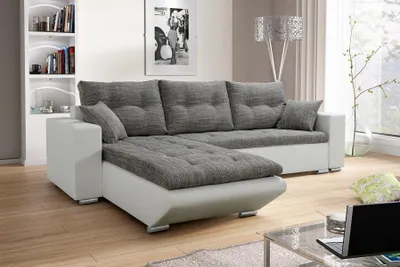 Produktbild von Ecksofa Sofa NINO mit Schlaffunktion Weiss-Grau Ottomane Links