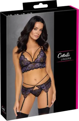 Immagine prodotto di Cottelli LINGERIE - Sexy bralette in pizzo con reggicalze e perizoma nero-viola S