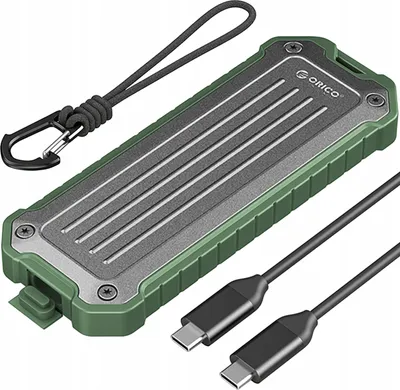 Zdjęcie produktu dla Wzmocniona kieszeń dyskowa taktyczna OTPX-G2 M.2 NVMe / SATA SSD USB-C - szaro-zielona