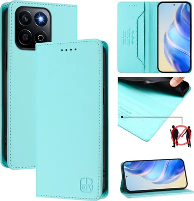 Produktbild von Lederhülle für Honor X7C/Honor 200 Smart Hülle Flip Brieftasche Kartenfächern Ständer Schutzhülle Türkis